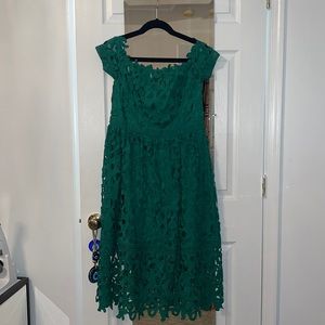 Emerald green lace off shoulder dress